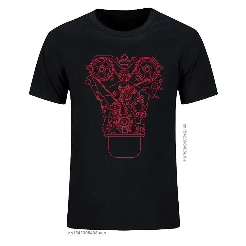 Men Tshirts Cotton Brand New Engine Design T Shirt Black Summer Tee Shirt for Men