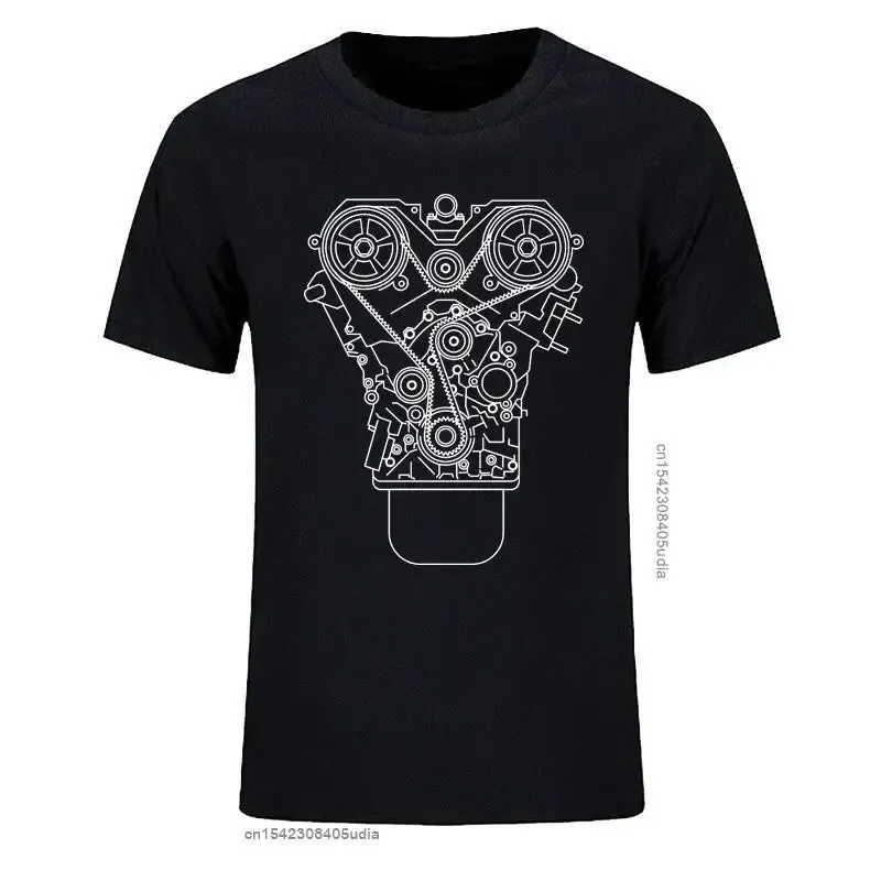 Men Tshirts Cotton Brand New Engine Design T Shirt Black Summer Tee Shirt for Men