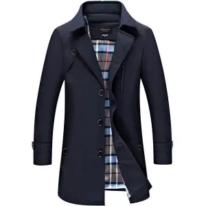 Mens Business Casual Single-breasted Trench Coat