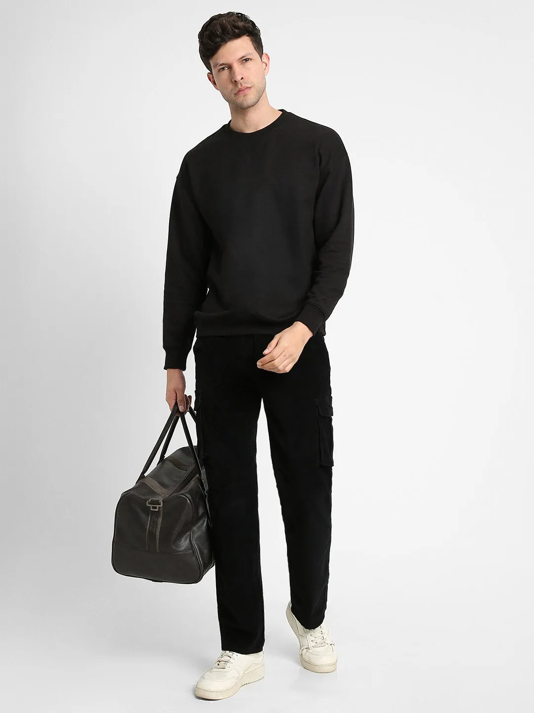 Men's Mock Neck Relaxed Fit Solid Black Sweatshirt