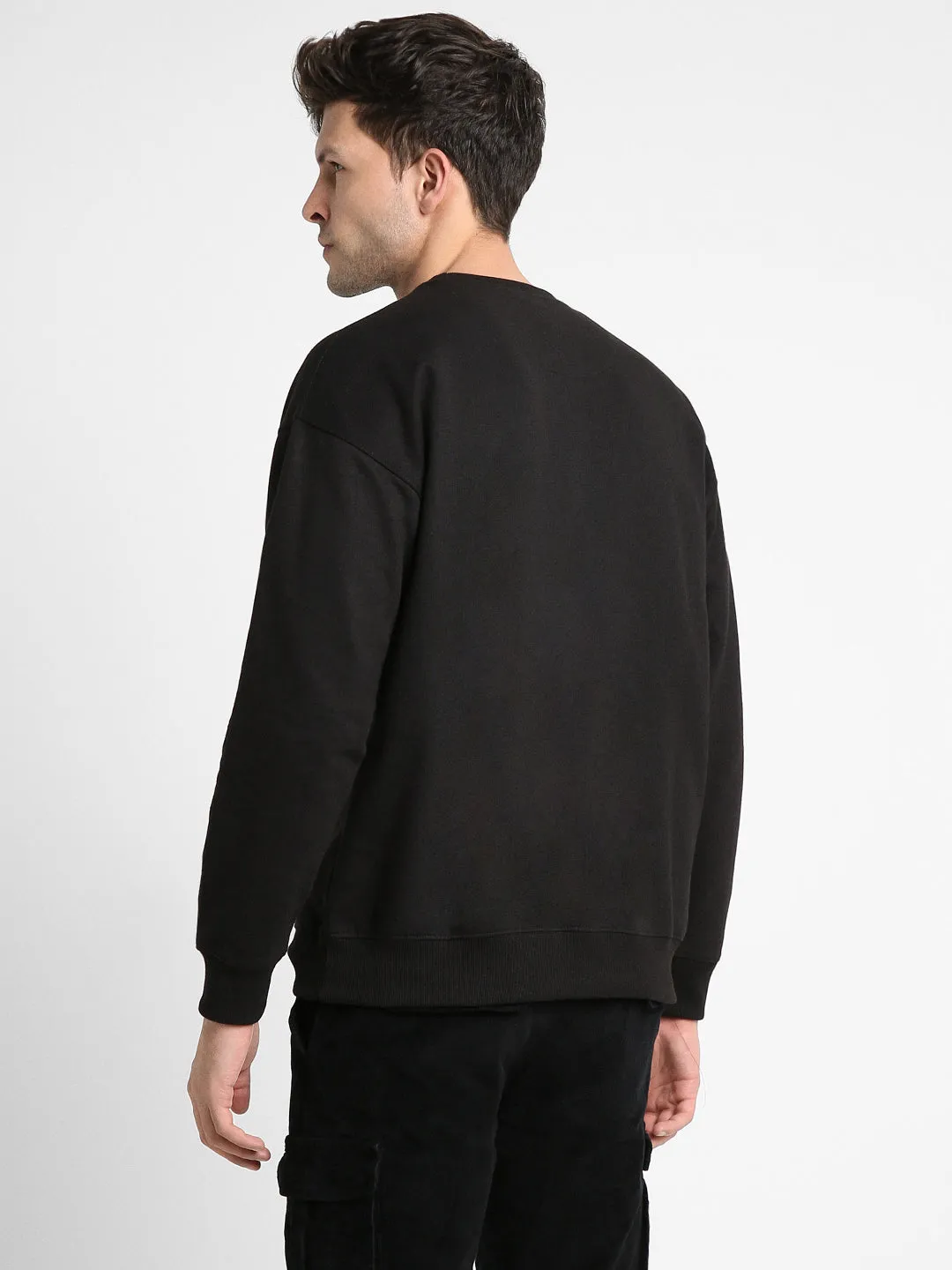 Men's Mock Neck Relaxed Fit Solid Black Sweatshirt