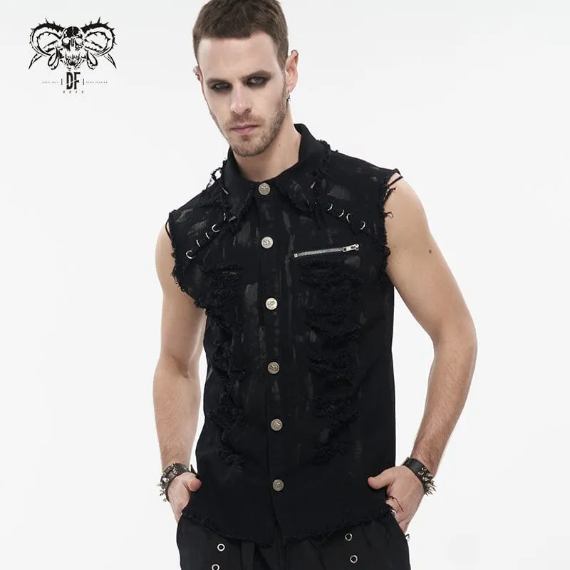 Men's Punk Distressed Ripped Unedged Vest