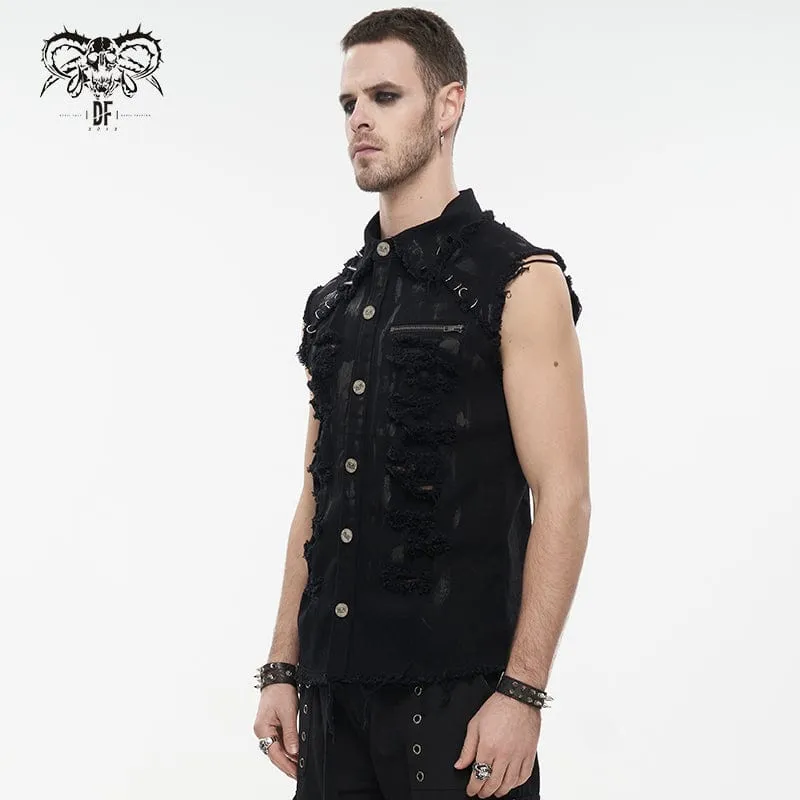 Men's Punk Distressed Ripped Unedged Vest