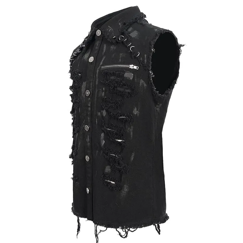 Men's Punk Distressed Ripped Unedged Vest