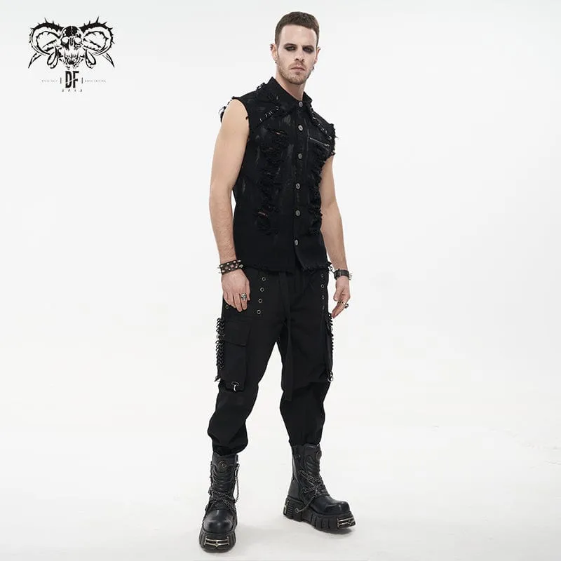 Men's Punk Distressed Ripped Unedged Vest