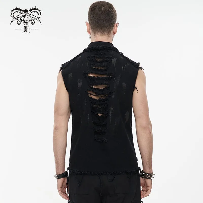 Men's Punk Distressed Ripped Unedged Vest