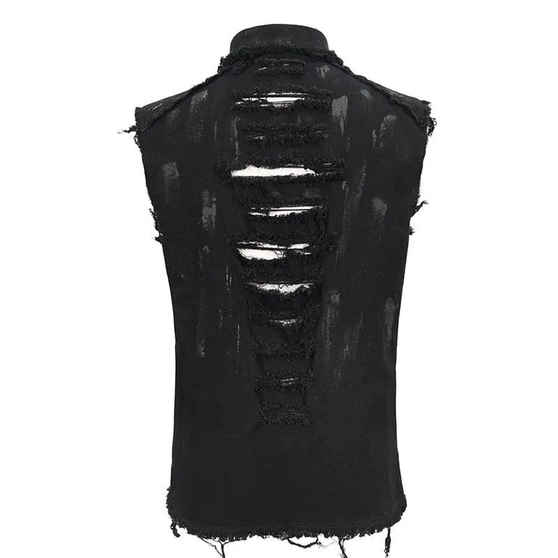 Men's Punk Distressed Ripped Unedged Vest