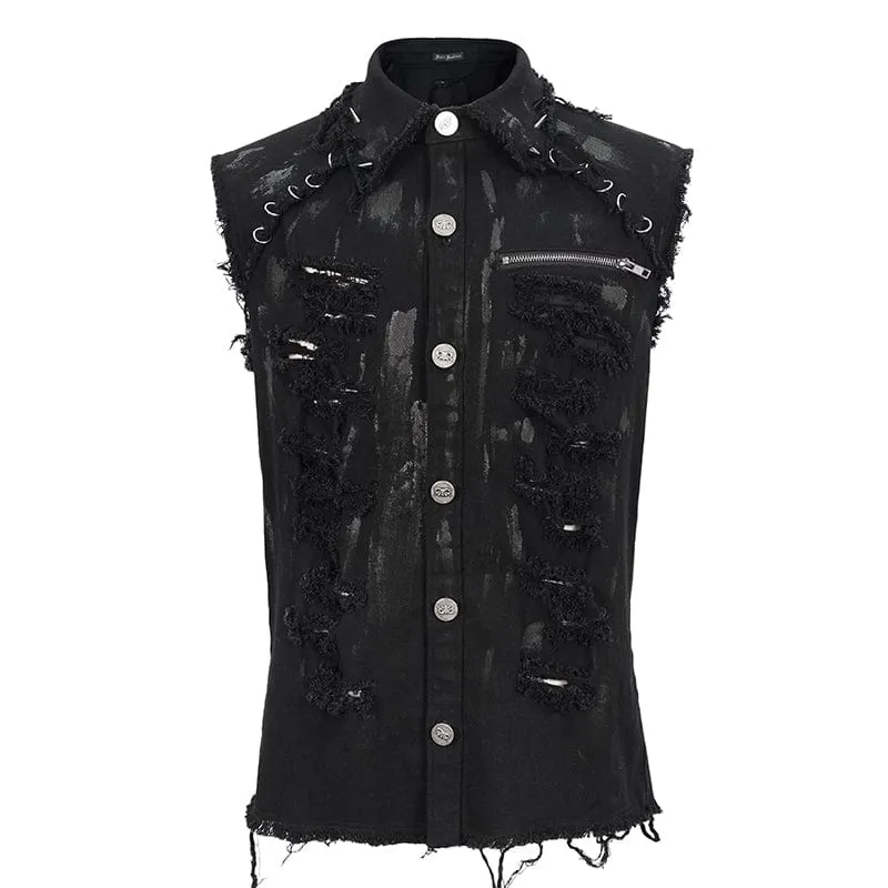 Men's Punk Distressed Ripped Unedged Vest