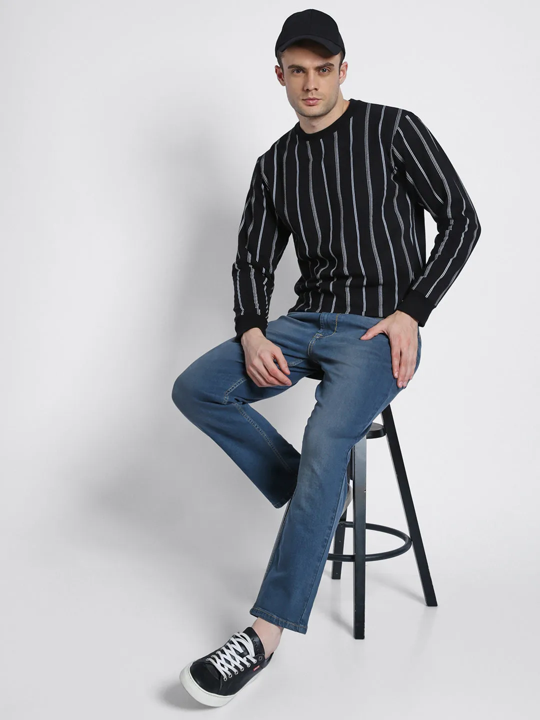 Men's Striped Round Neck Sweatshirt