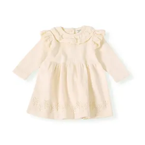 Milan Ruffle Collar Pointelle Knit Baby Sweater Dress (Organic Cotton)