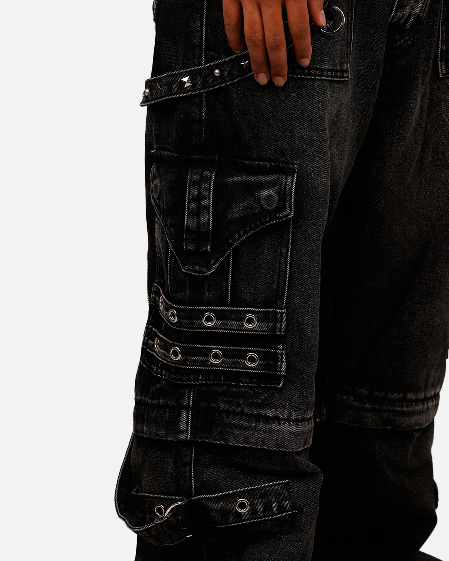 MNML Ultra Baggy Studd Cargo Denim Pants Black