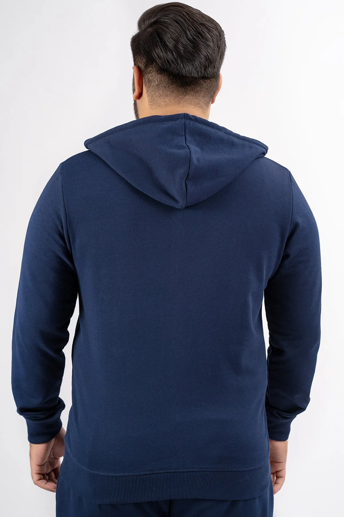 Navy Blue Embroidered Zipper Hoodie (Plus Size) - S24 - MH0093P