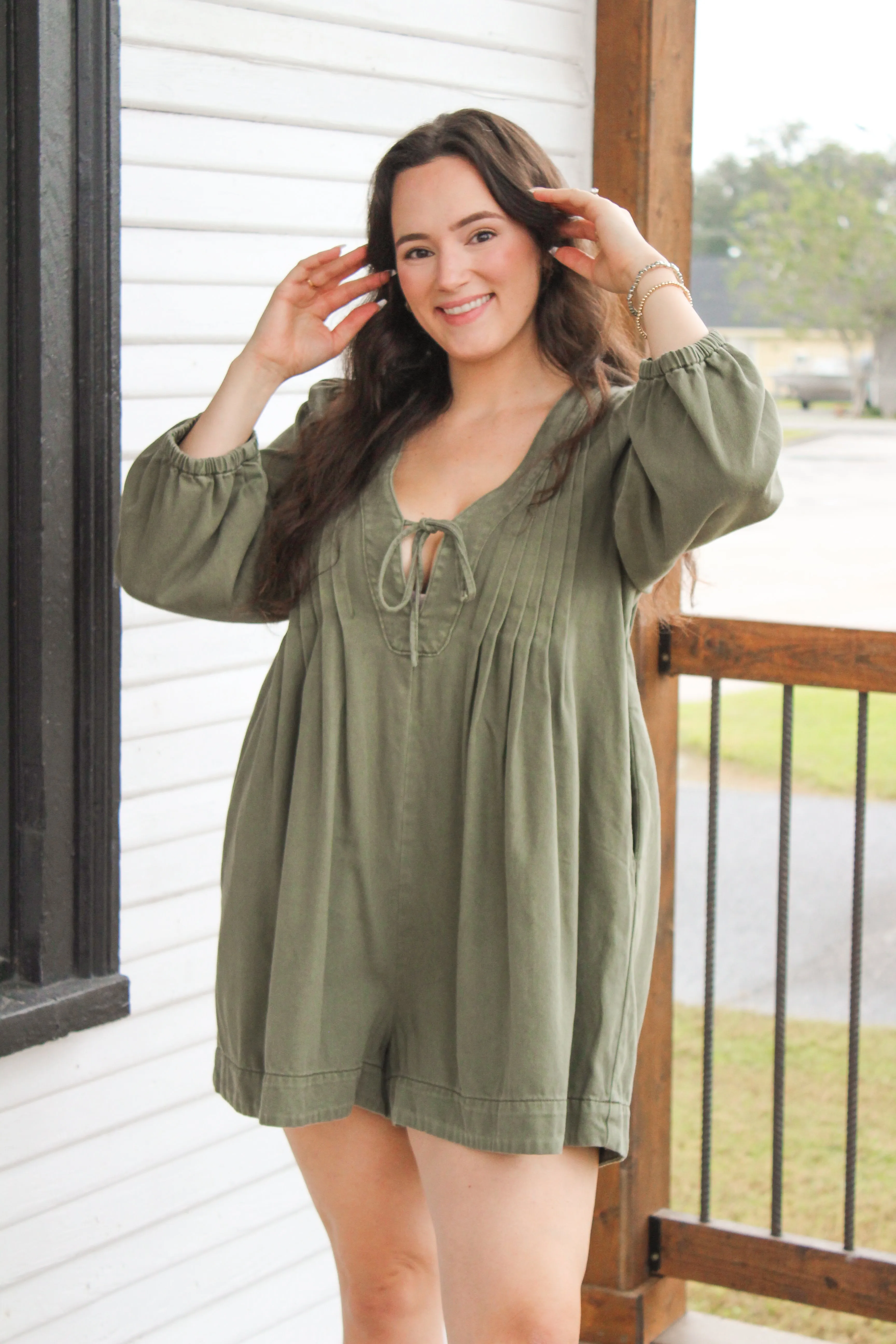 Olive Denim Romper