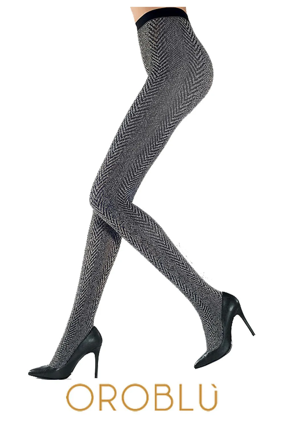 Oroblu Blanca Tweed Herringbone Opaque Tights - Petite Size