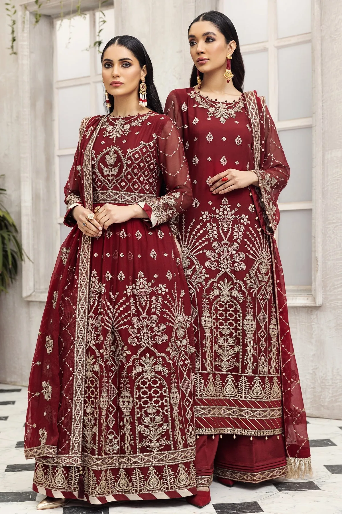 Party Wear Pakistani Maxi Dress in Maroon Shade #PF485