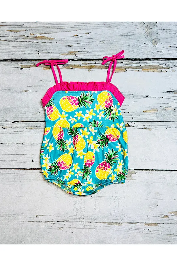 Pink & yellow pineapples print baby romper XCH0999-3H