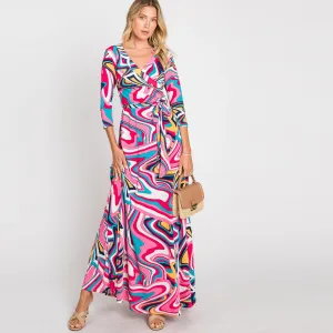 Pink Water Color Venechia Maxi Wrap Dress