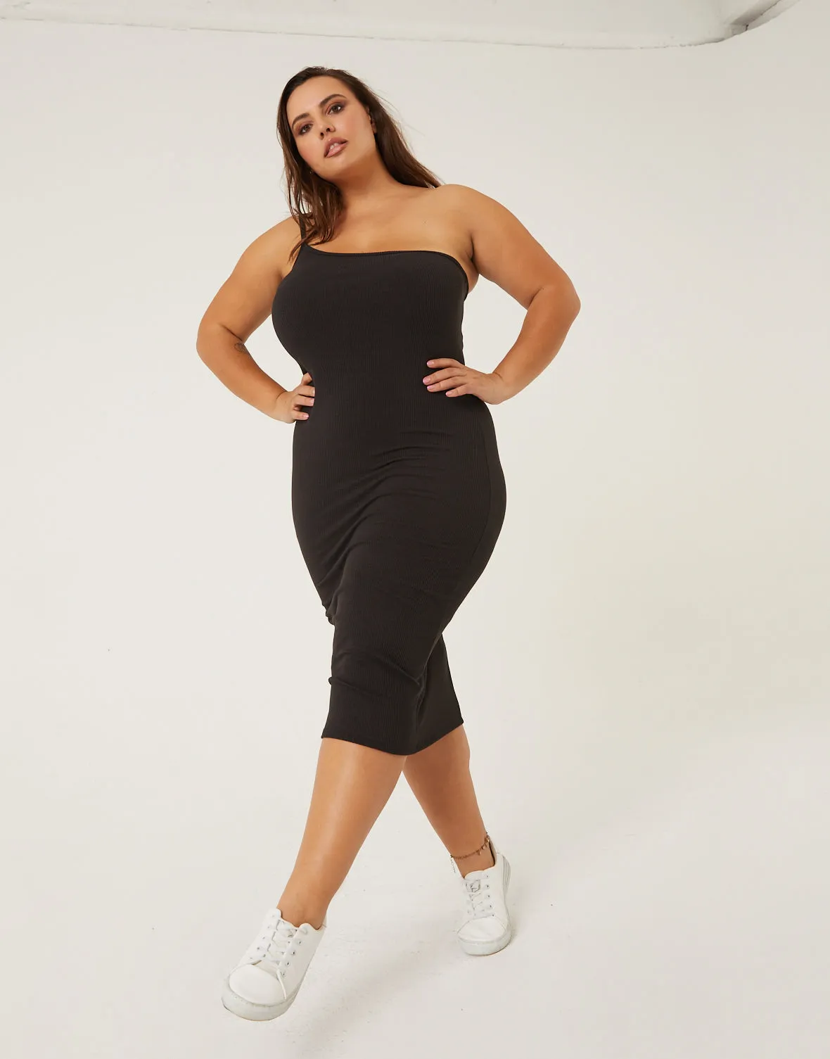 Plus Size One Shoulder Tank Dress