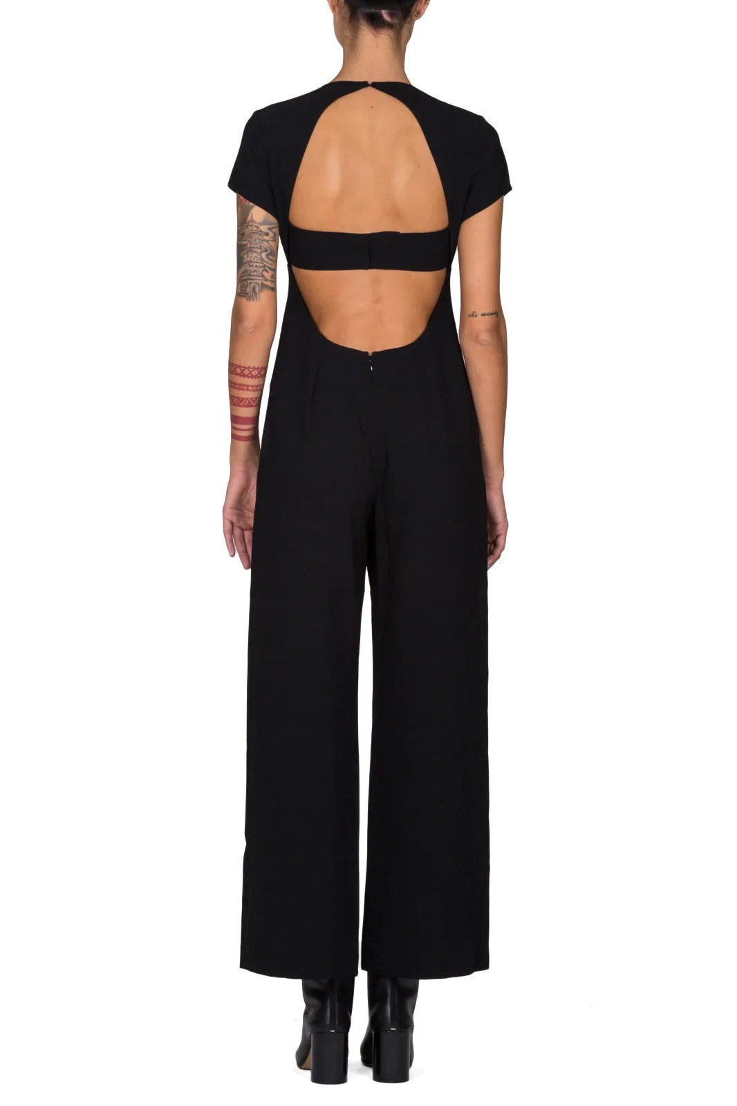 Poly Crepe Open Back Pant Romper