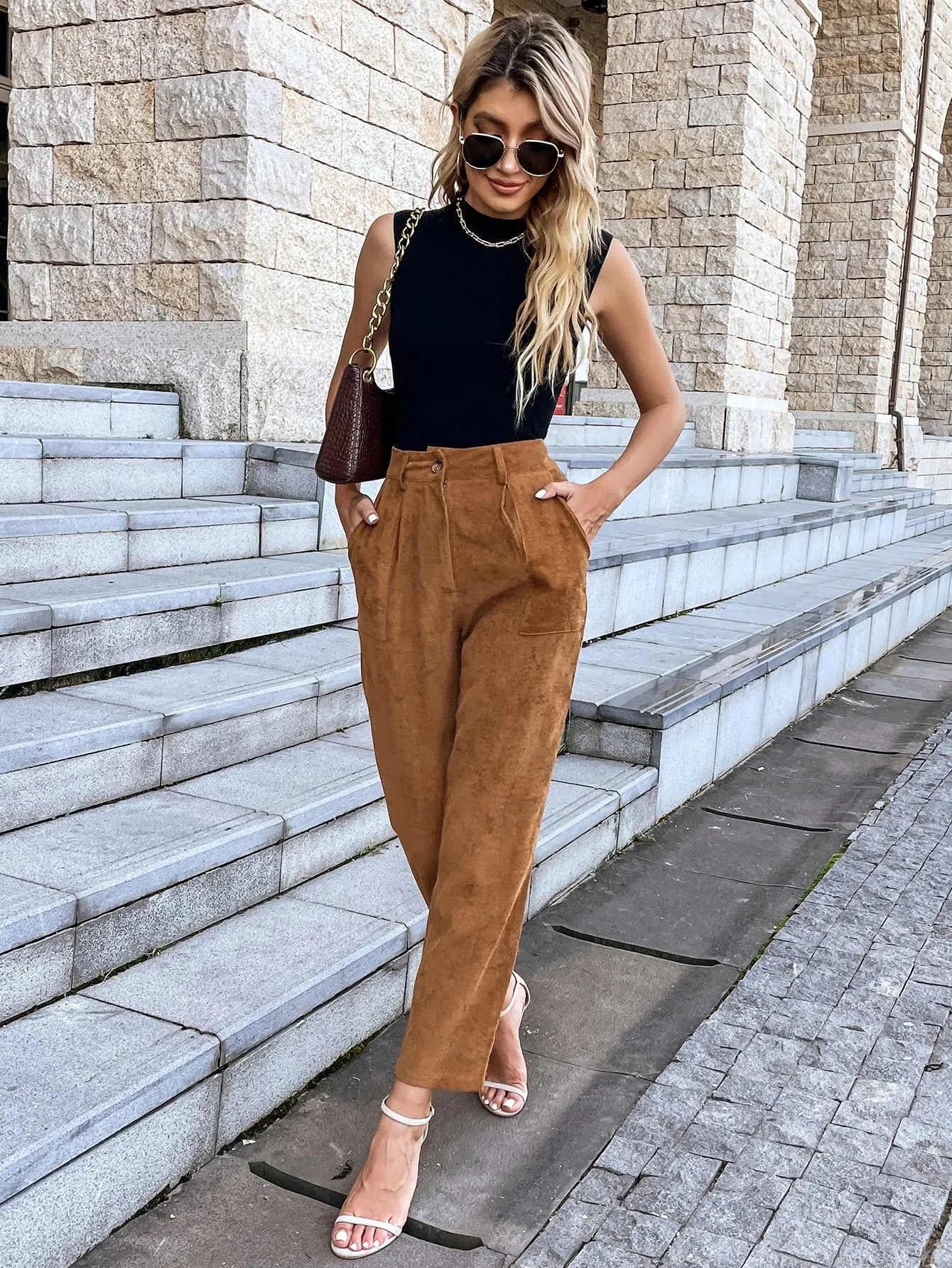 Privé High Waist Slant Pocket Corduroy Pants