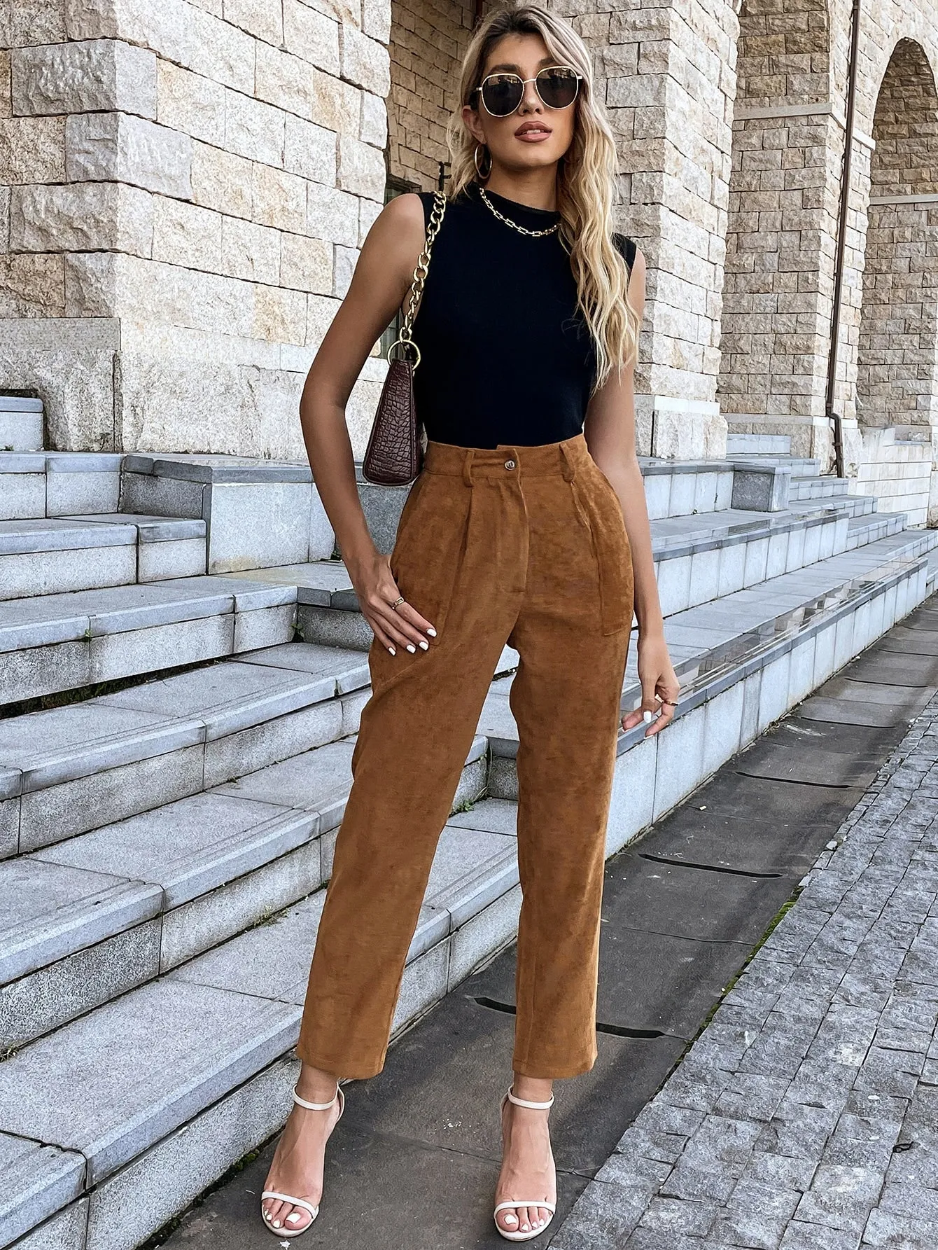 Privé High Waist Slant Pocket Corduroy Pants