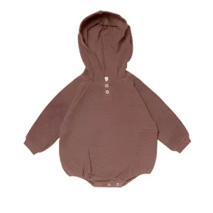 QUINCY MAE - Waffle Hooded Bubble Romper | Pecan