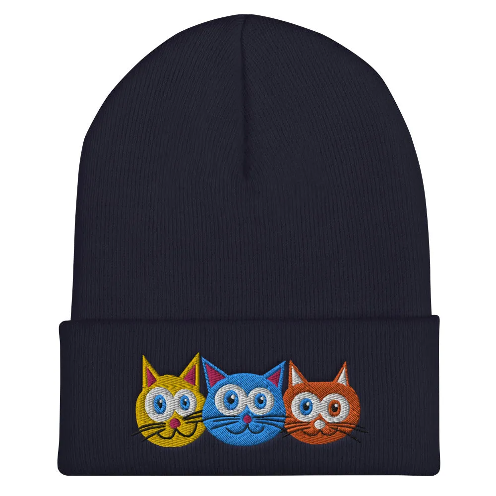 "Purrrballs!" Cuffed Beanie Whimsical Cats Hat