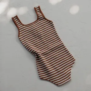 RAISED BY WATER - Knit Bodysuit | Striped Rust