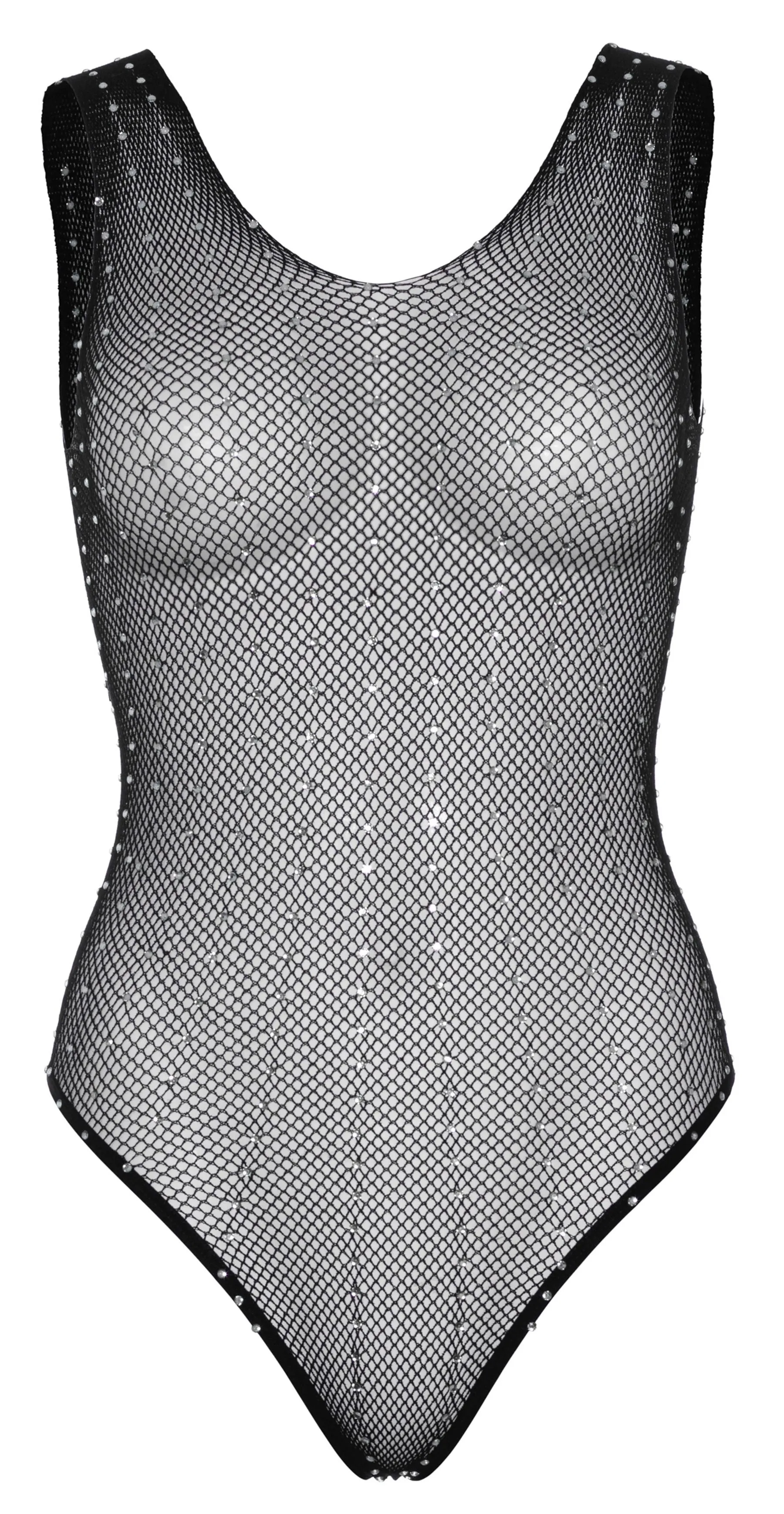 Rhinestone Fishnet Snap Crotch Bodysuit