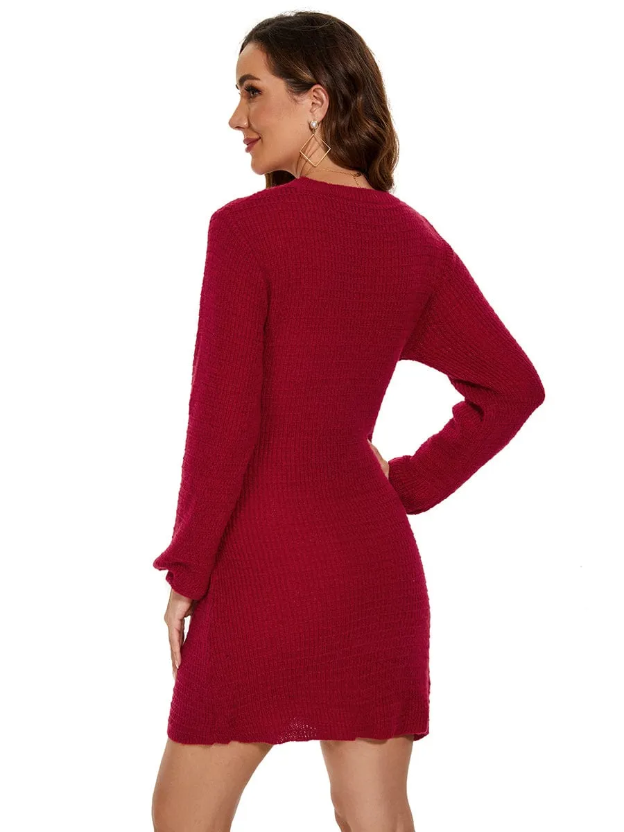 Ribbed Knit Tie Waist Long Sleeve Jumper Dress