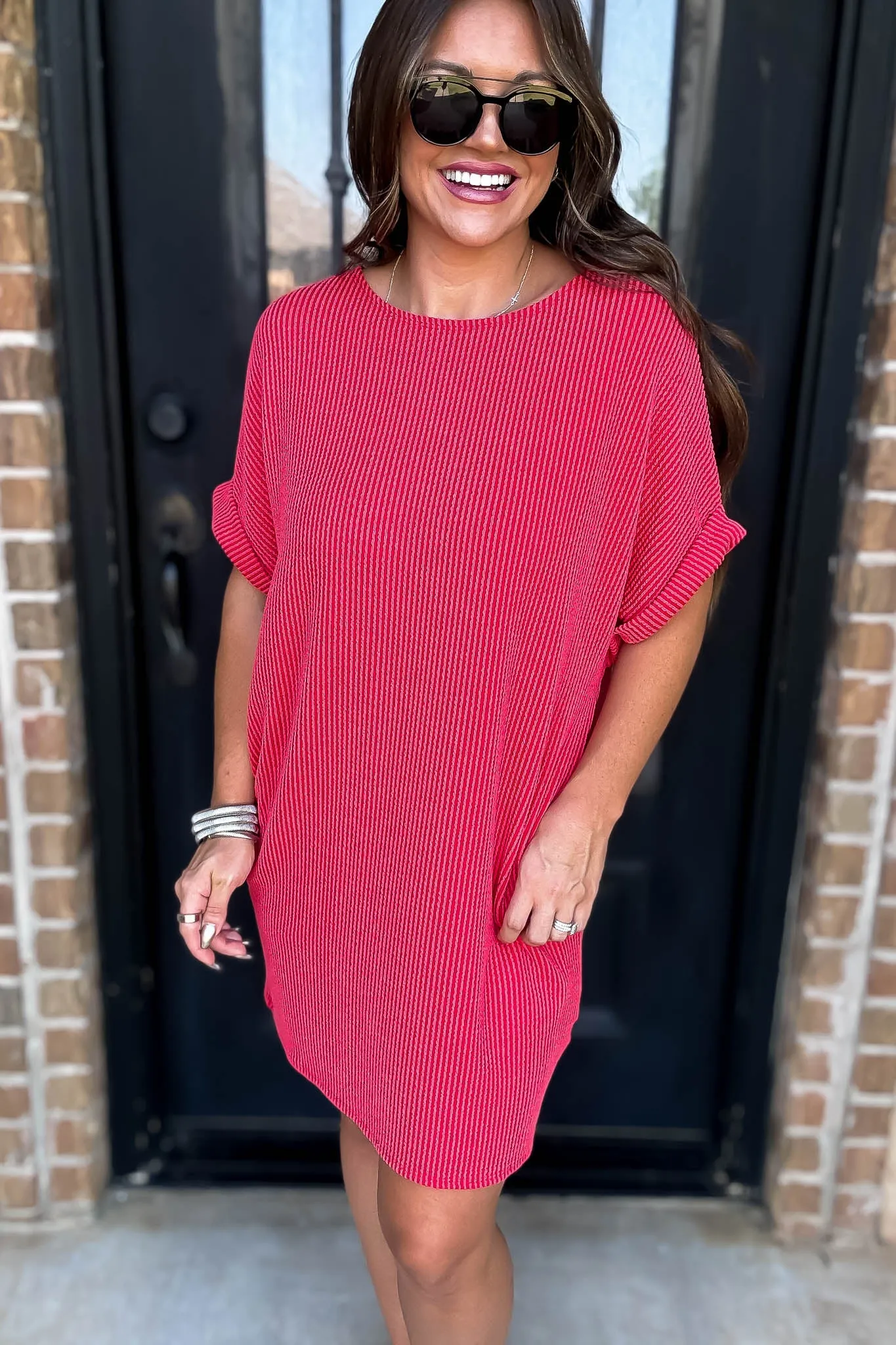 Ribbed Red Knit Dress