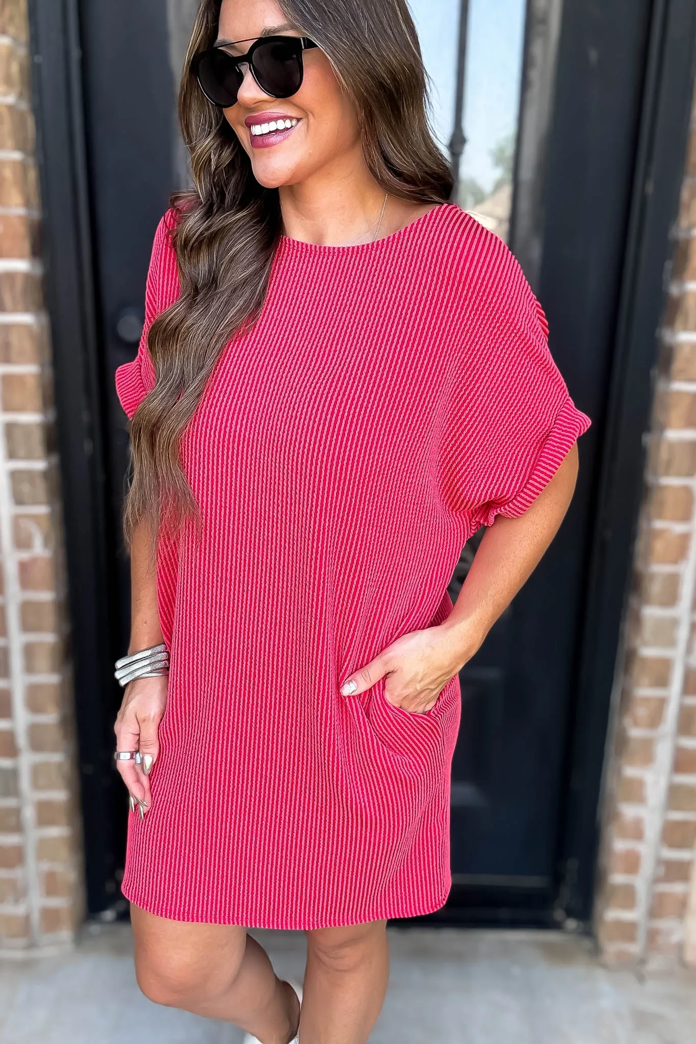 Ribbed Red Knit Dress