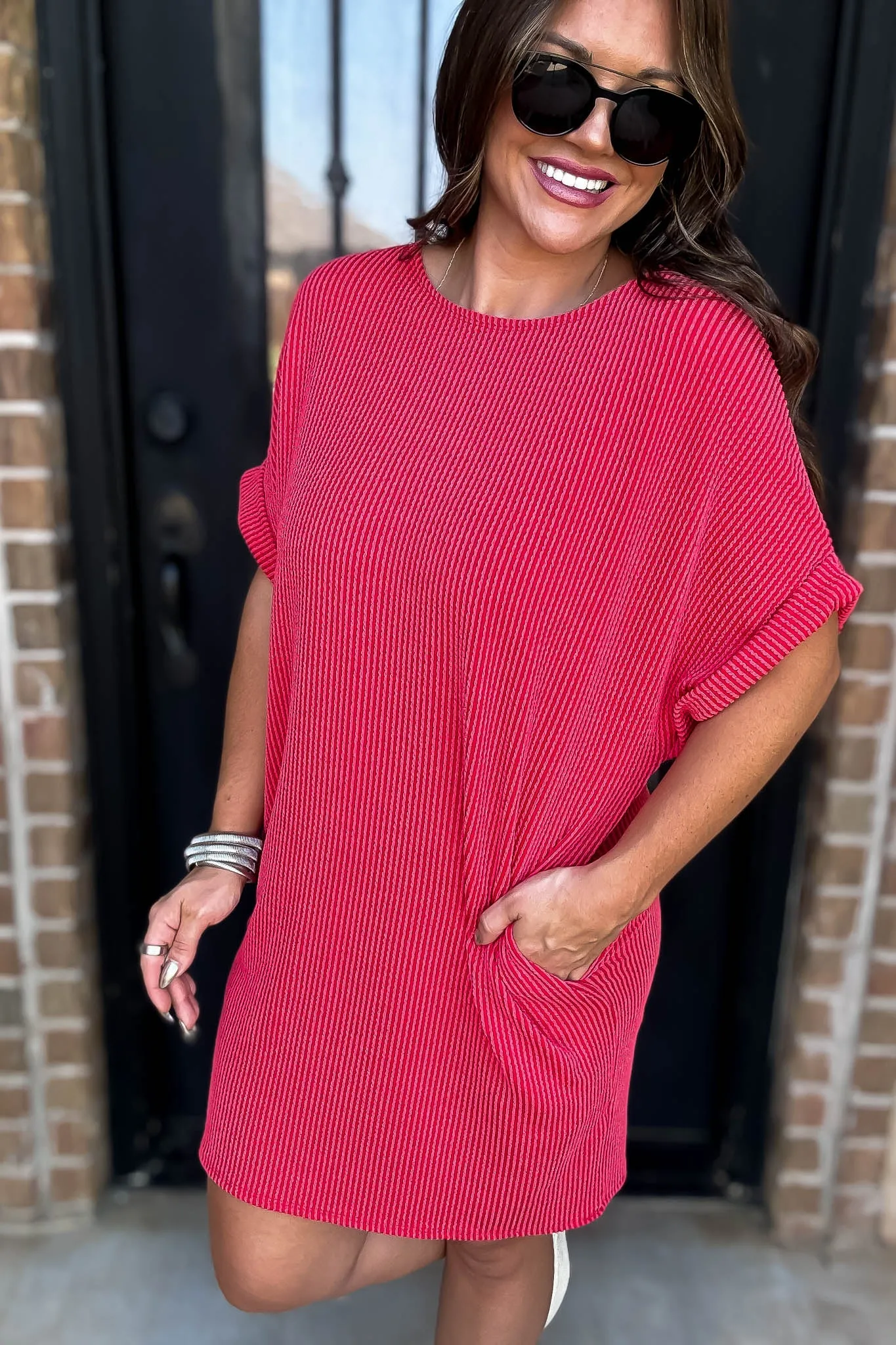 Ribbed Red Knit Dress