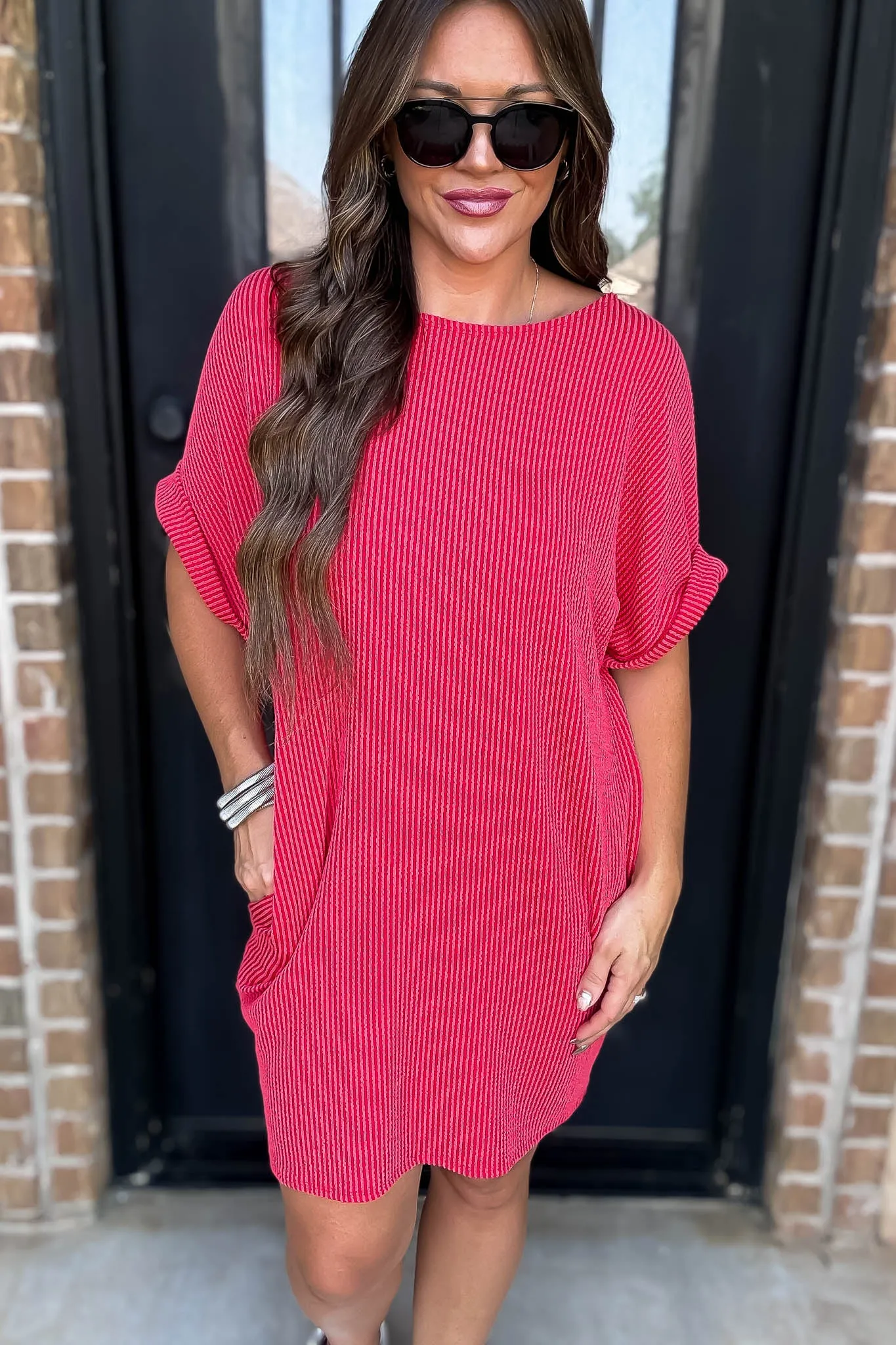 Ribbed Red Knit Dress