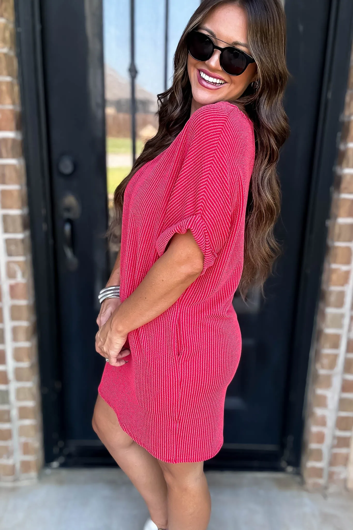 Ribbed Red Knit Dress