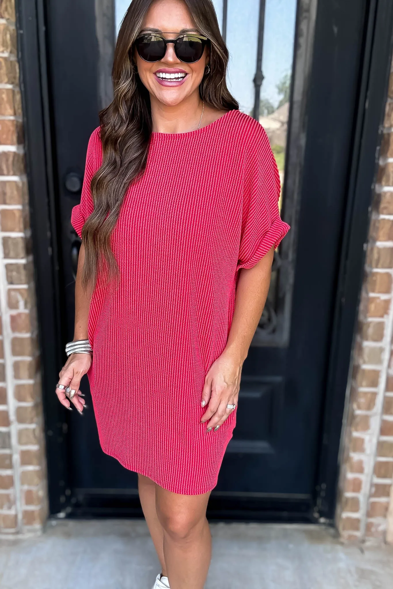 Ribbed Red Knit Dress