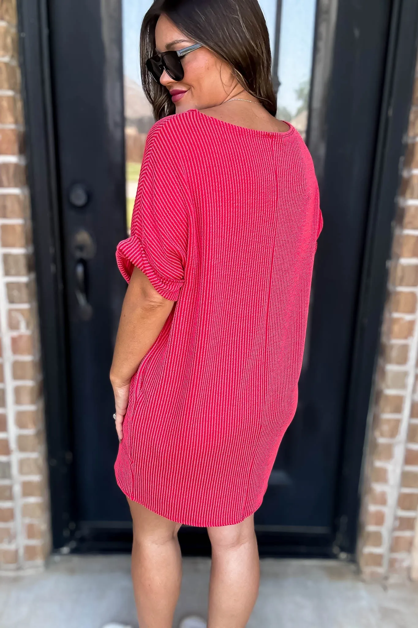 Ribbed Red Knit Dress