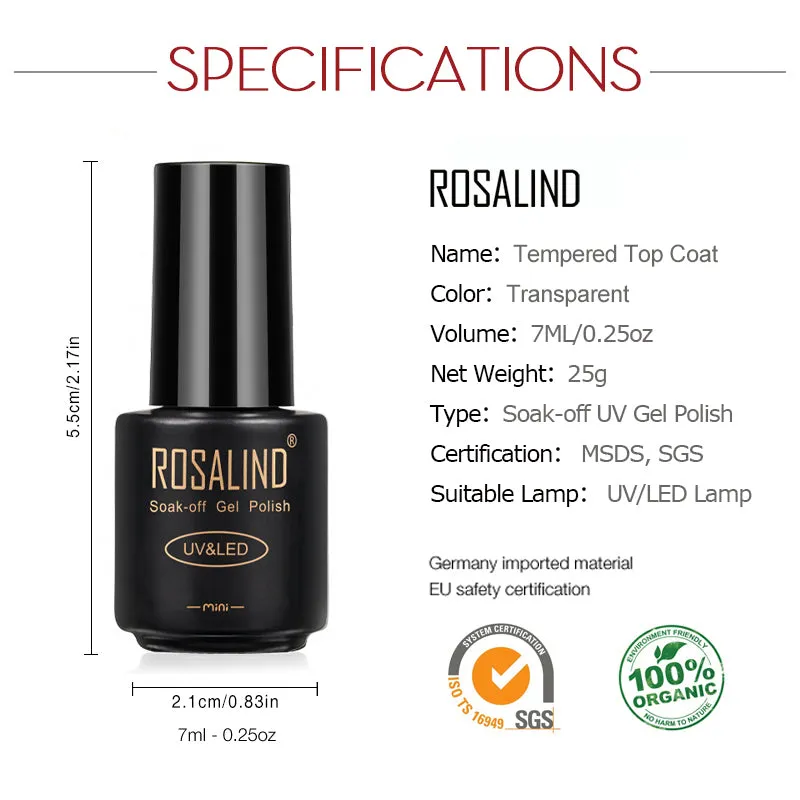 ROSALIND Tempered Top Coat Gel Polish Bright For Nail Art Design LED/UV Lamp