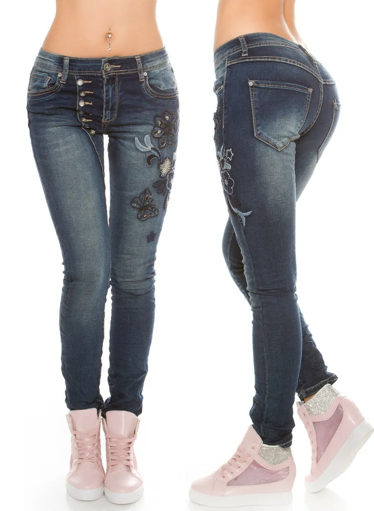 Sexy Curvy Women's Plus Size faded embroidered jeans sizes UK 10-20