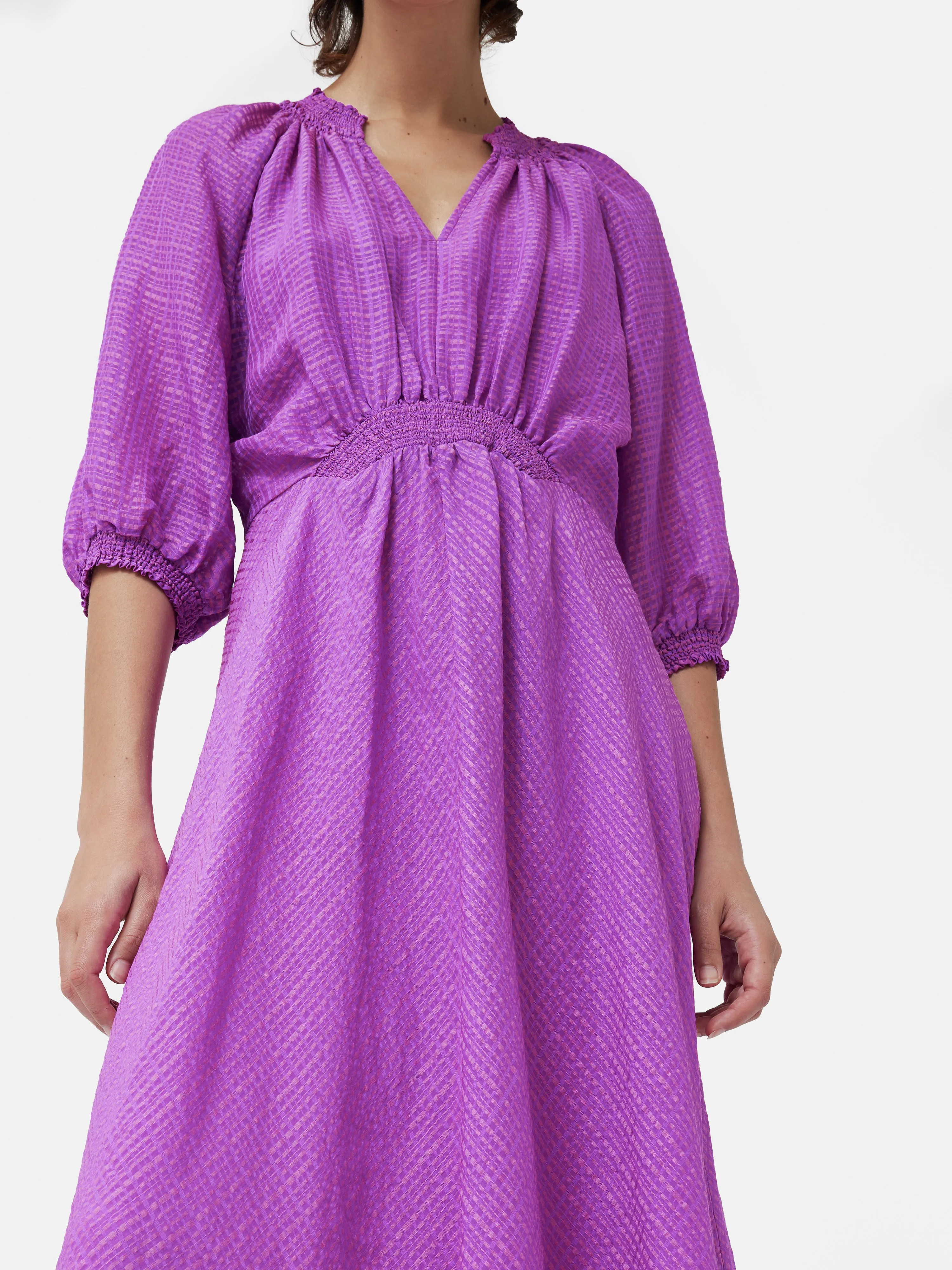 Silk Linen Gauze Midi Dress | Pink Orchid