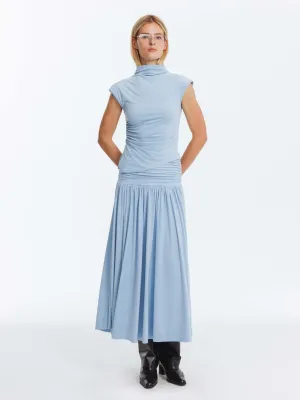 Sky Blue Irregular Hem T-shirt and Skirt Suit