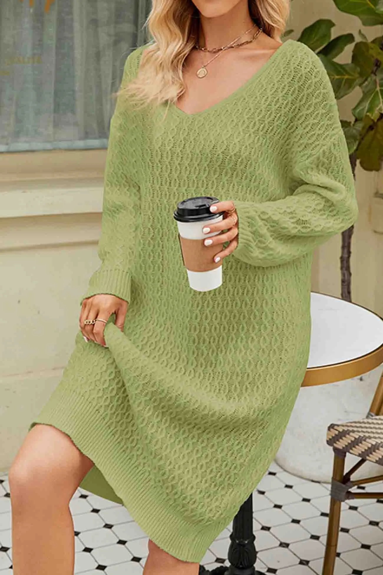 Solid Color Long Knitted Sweater Dress