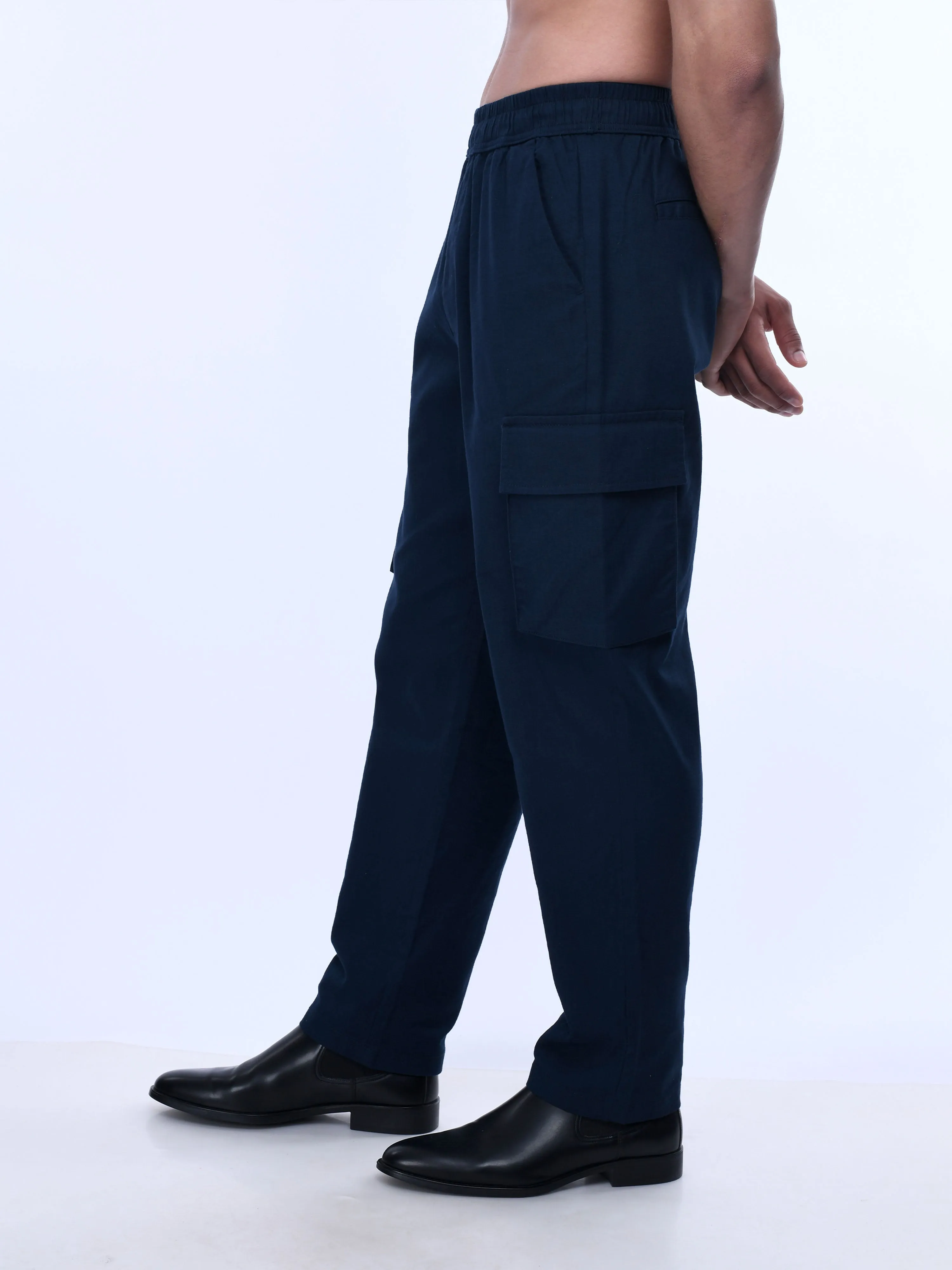 Textured Relaxed Flexiwaist Navy Cargo