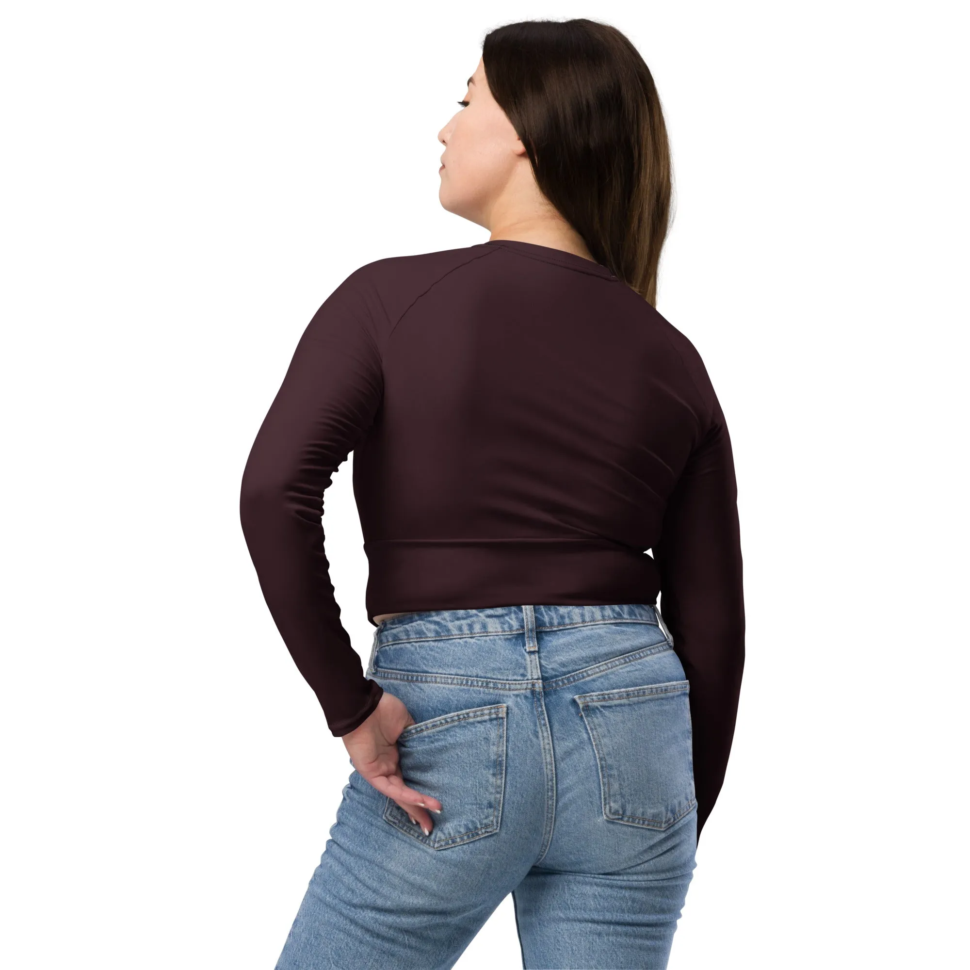 THE ESSENTIAL, SOFT AND STRETCHY,  LONG SLEEVE FITTED CROP TOP CABERNET