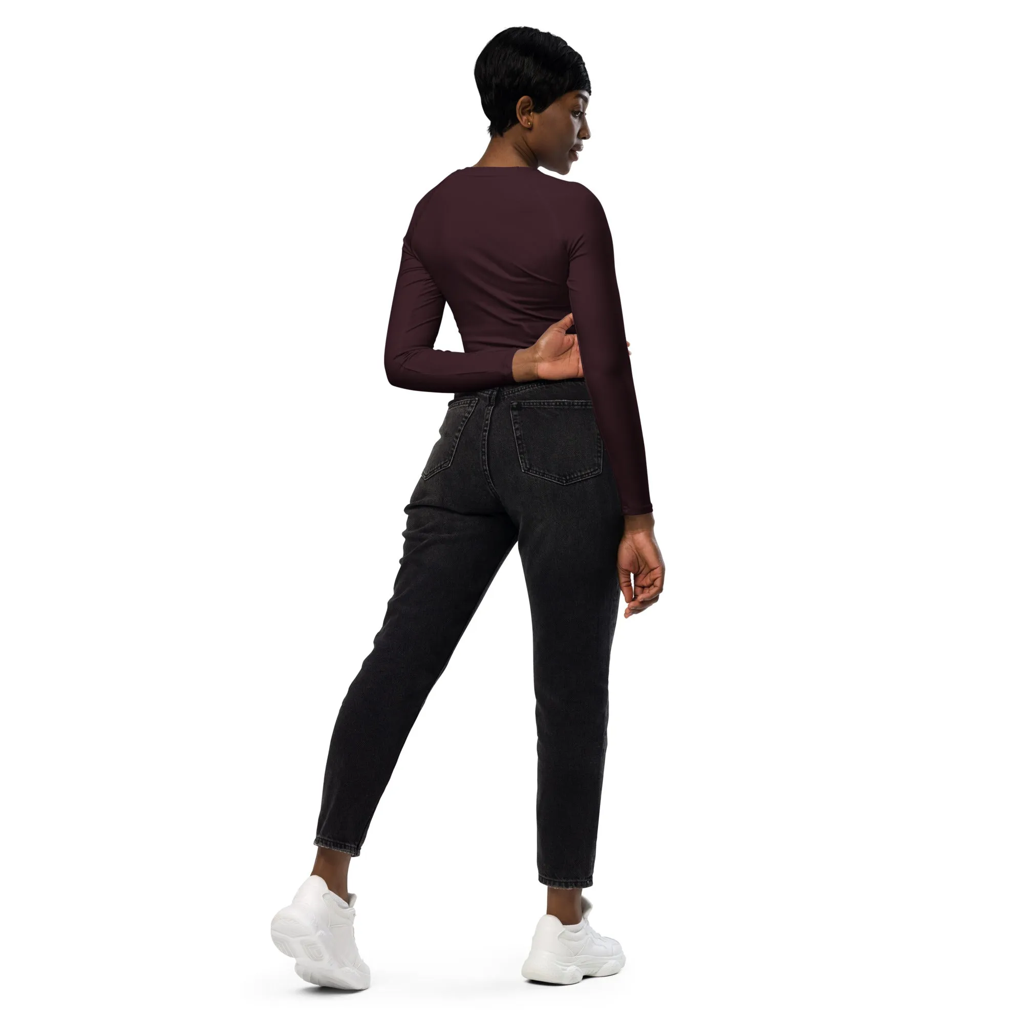 THE ESSENTIAL, SOFT AND STRETCHY,  LONG SLEEVE FITTED CROP TOP CABERNET