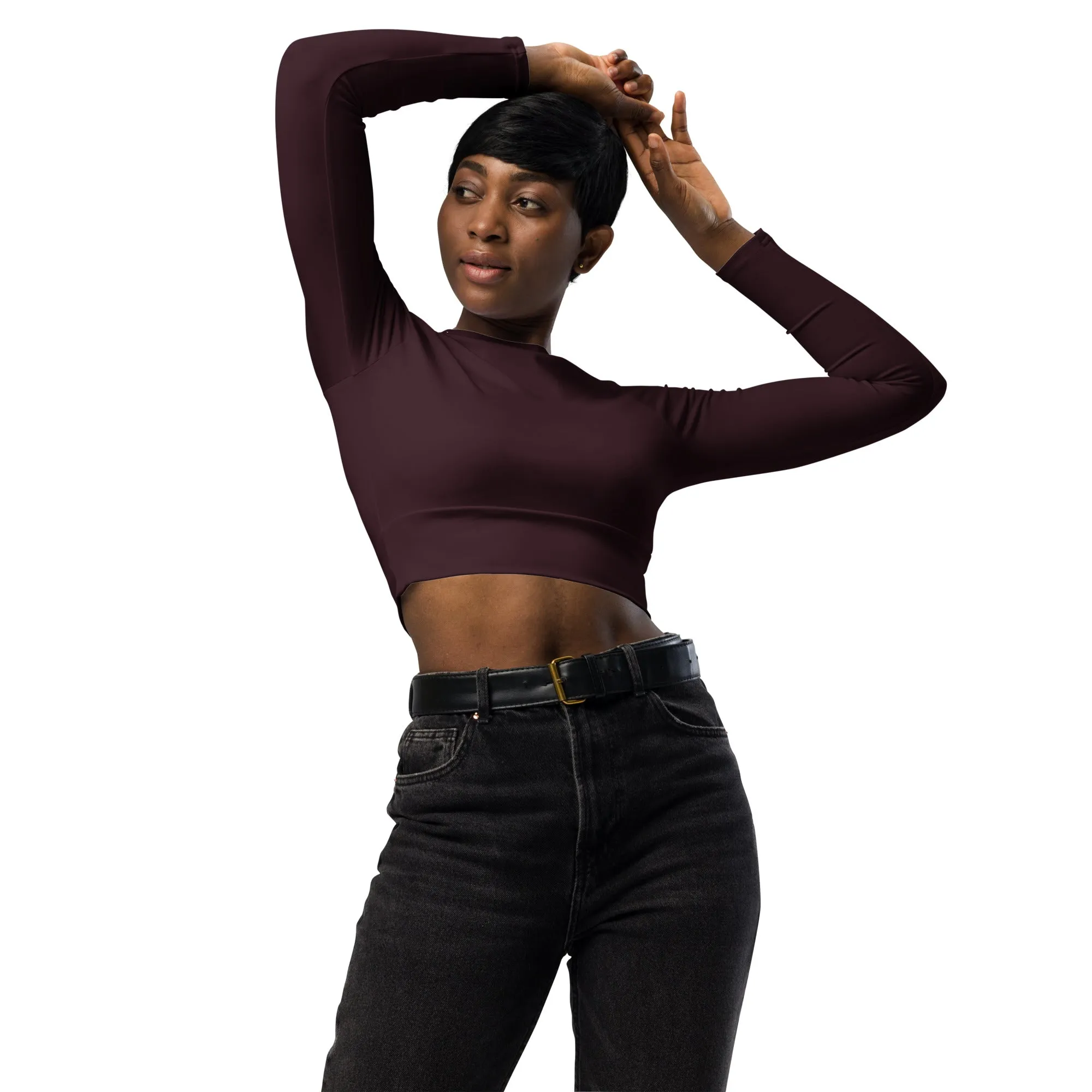 THE ESSENTIAL, SOFT AND STRETCHY,  LONG SLEEVE FITTED CROP TOP CABERNET