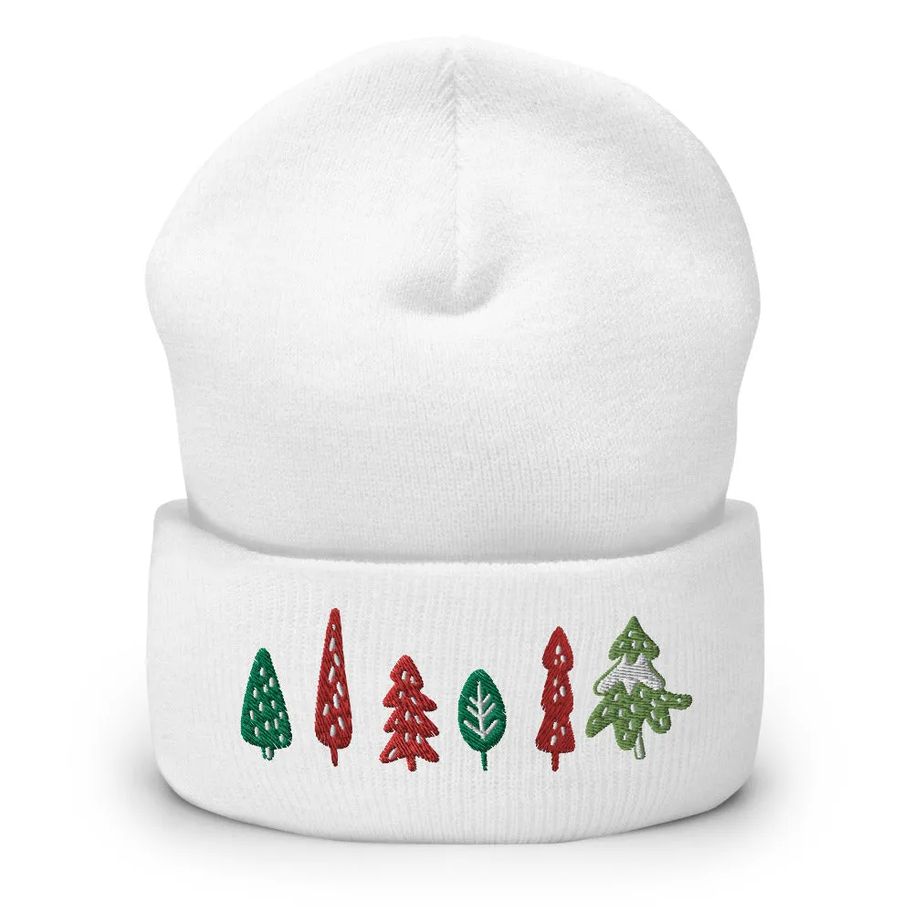 Trees Embroidered Cuffed Beanie