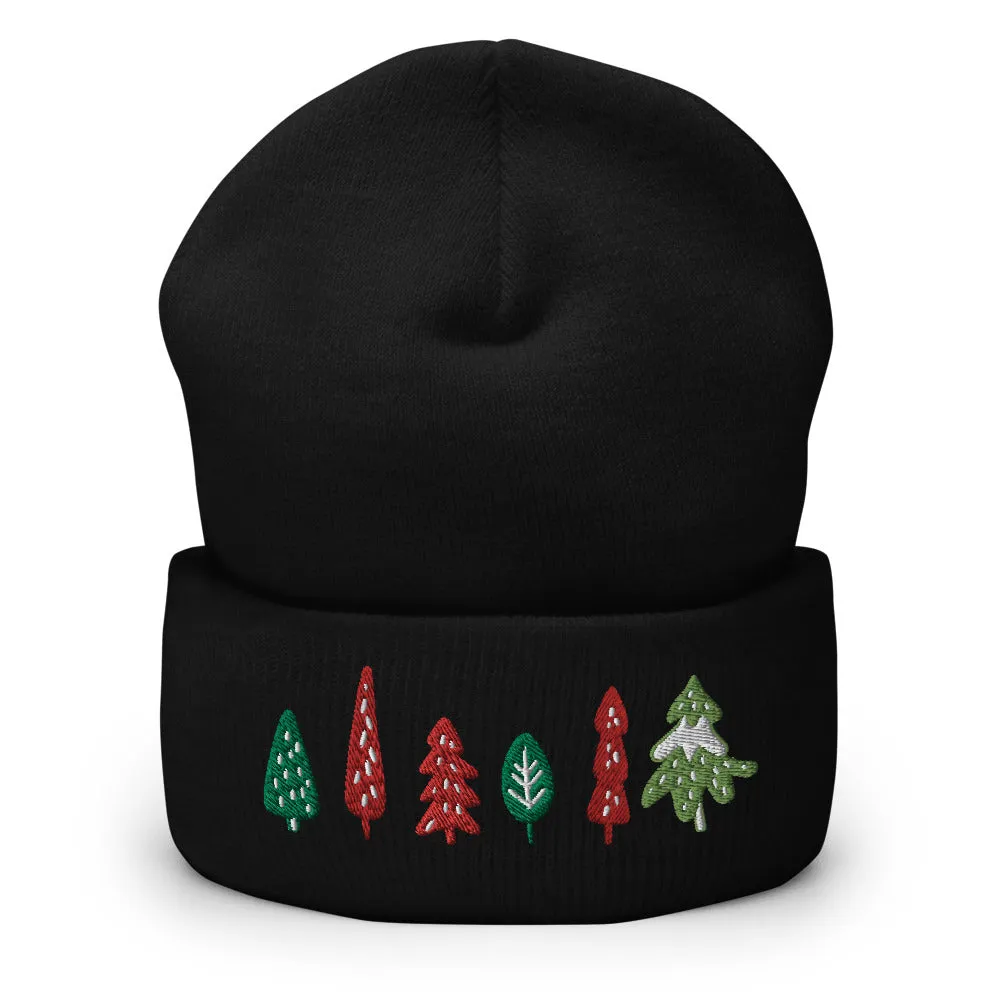 Trees Embroidered Cuffed Beanie