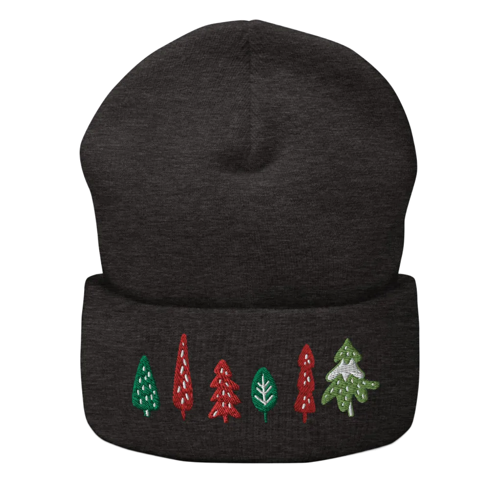 Trees Embroidered Cuffed Beanie