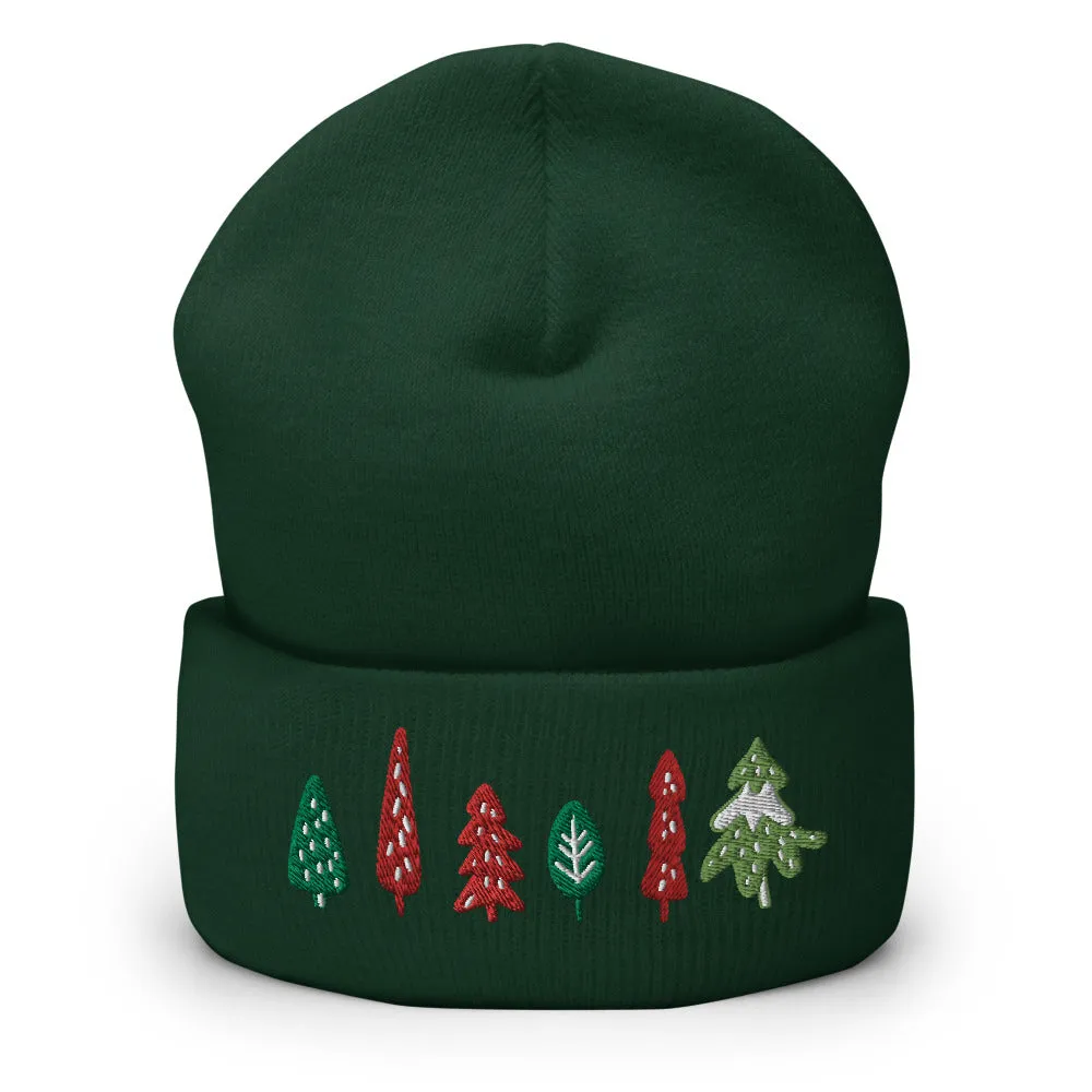 Trees Embroidered Cuffed Beanie